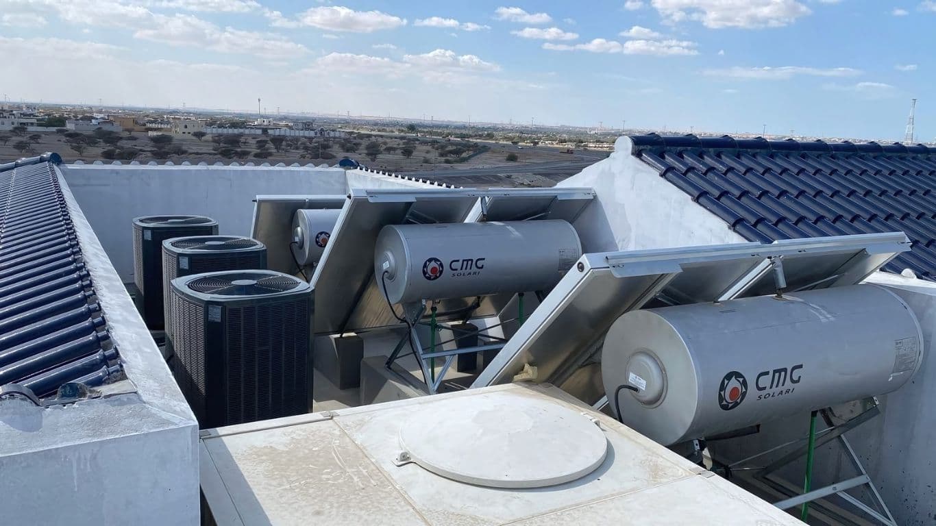 Solar water heaters installed on a roof